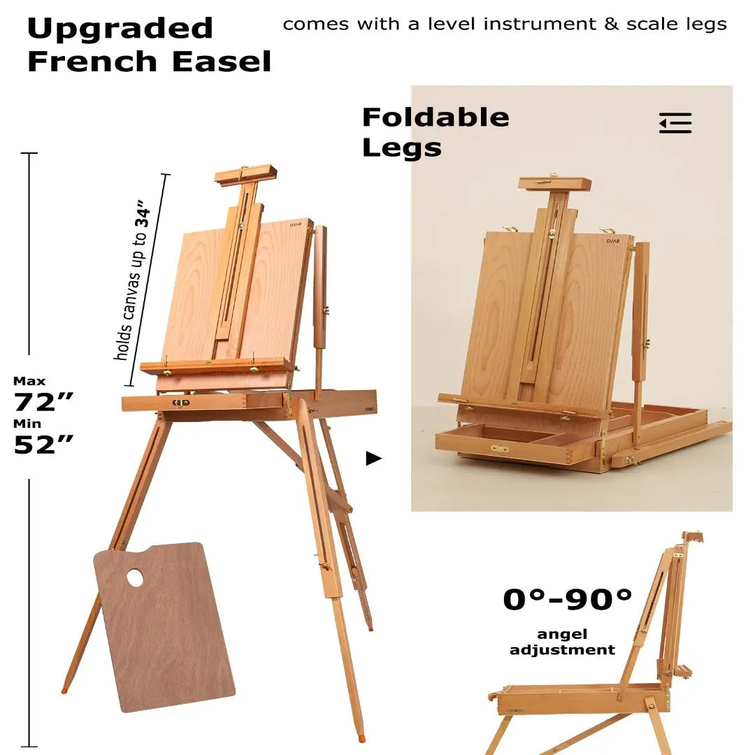 DJAR Wooden French Easel Painting Kit With Artist Supplies