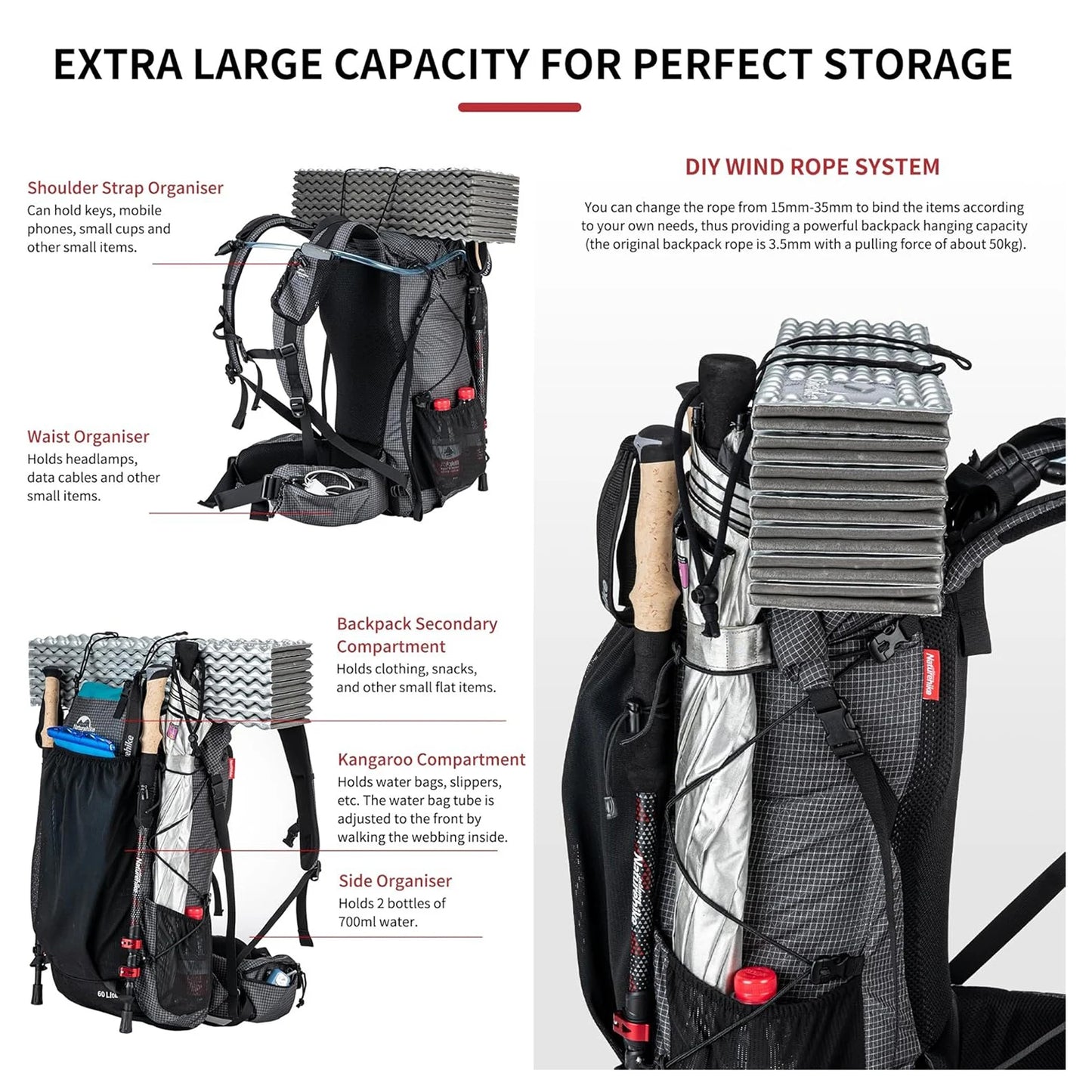 Naturehike Outdoor Hiking Backpack With Rain Cover And Large Capacity