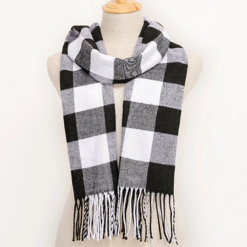 RUNMEICN Unisex Plaid Tassel Winter Scarf For Women Men
