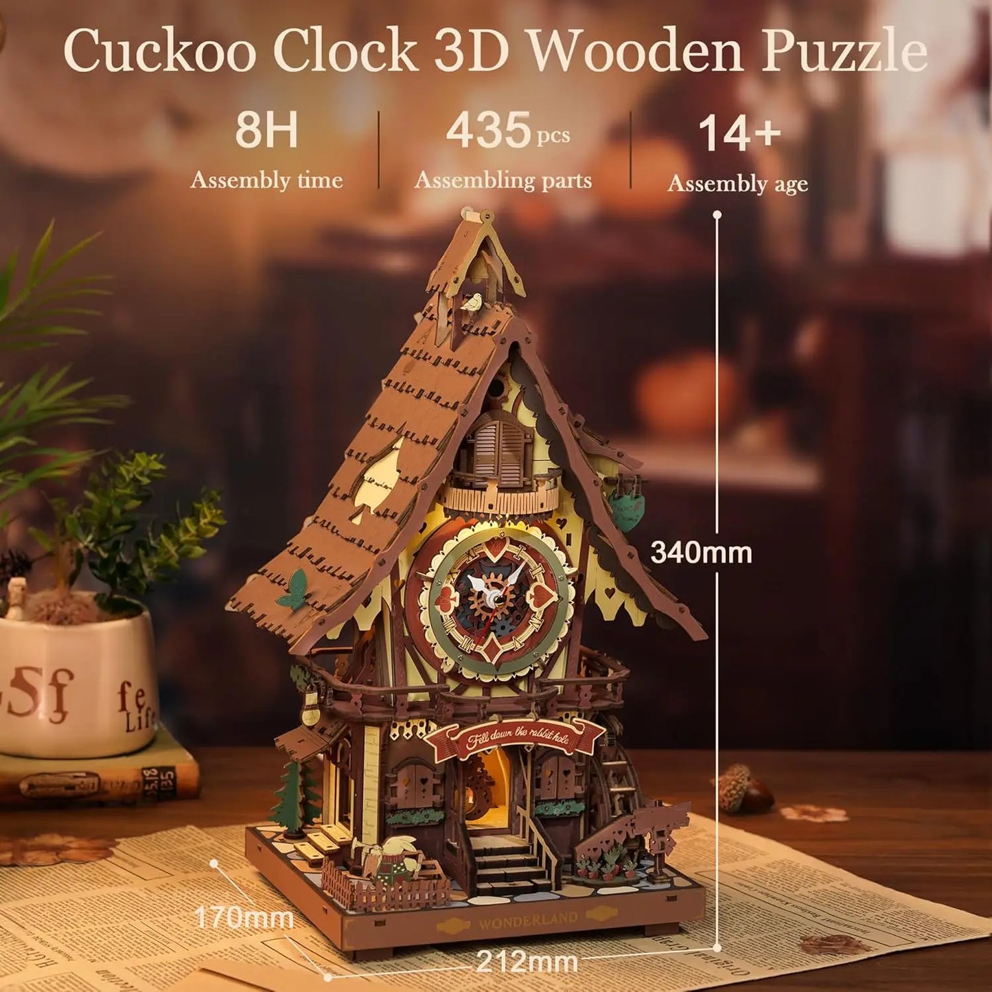 Robotime Rokr 3D Wooden Puzzle Cuckoo Clock Kit With Working Bird