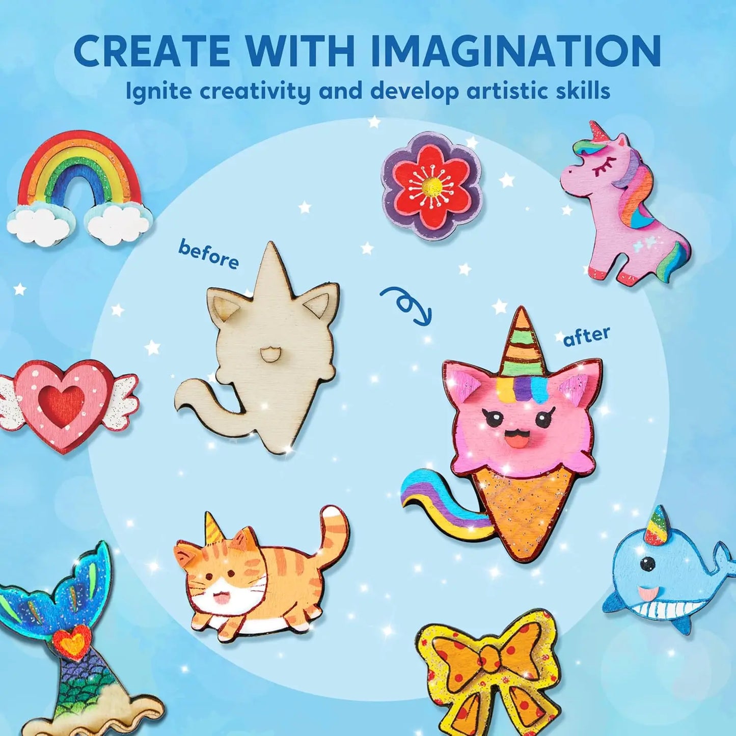 Joyfy Fantasy Wooden Magnets Unicorn Craft Set for Kids Art