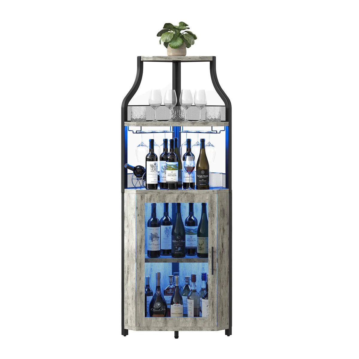 HiMISS Corner Wine Cabinet With LED Lights And Glass Holder
