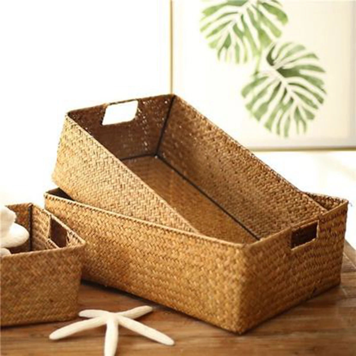 Natural Large Woven Seagrass Basket For Home Kitchen Storage