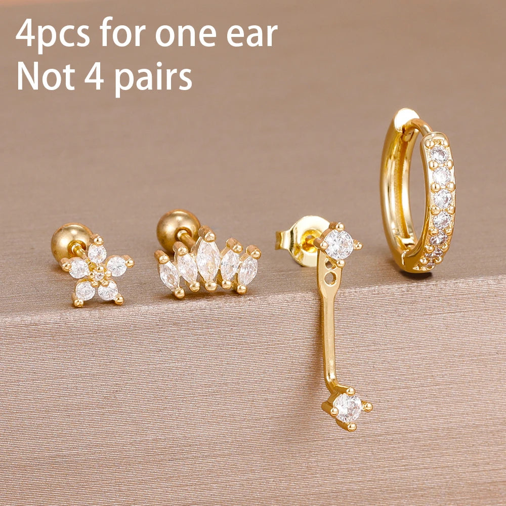 Korean Stainless Steel Zircon Water Drop Earrings Set for Women