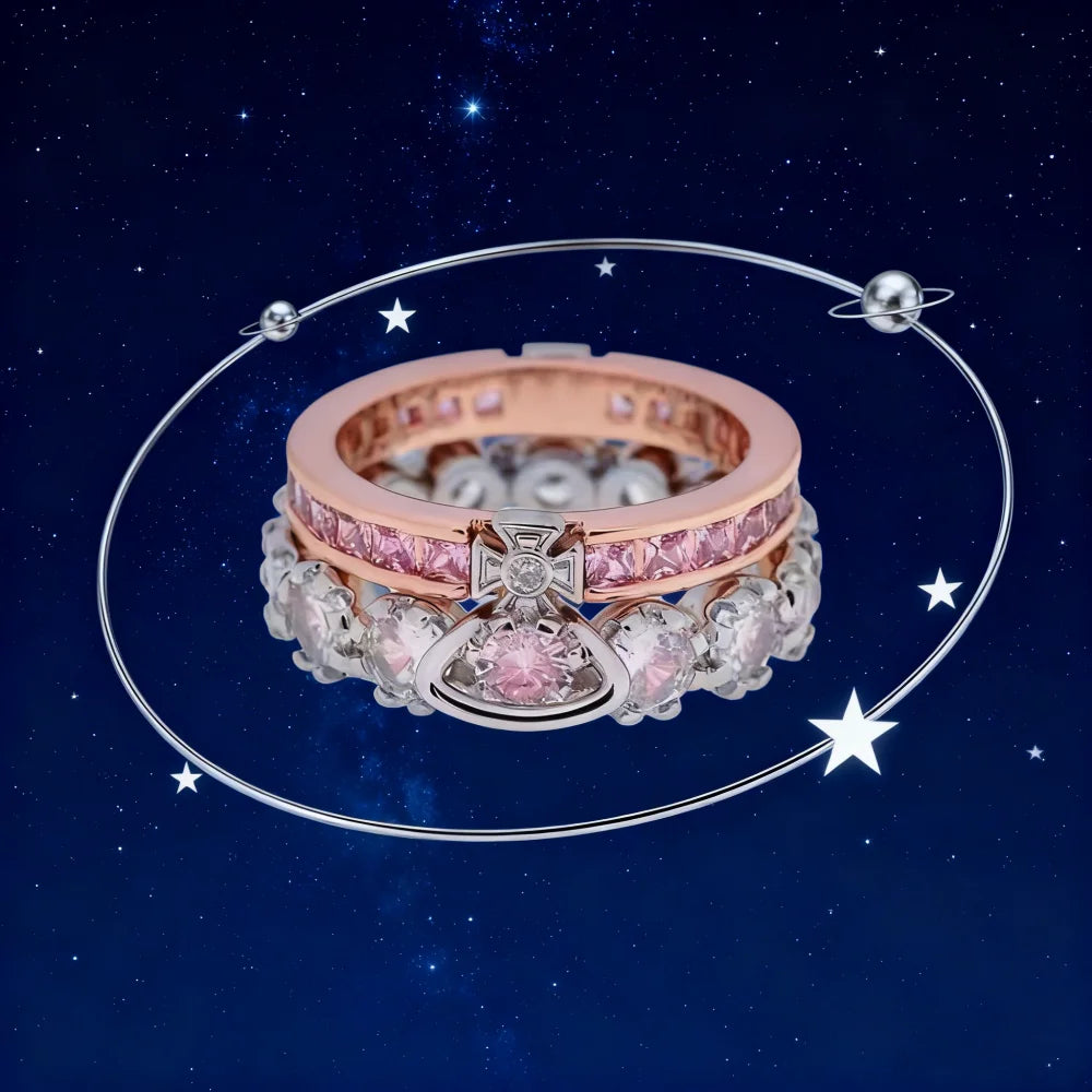 S925 Sterling Silver Detachable Double-layer Large Diamond Saturn Ring for Ladies