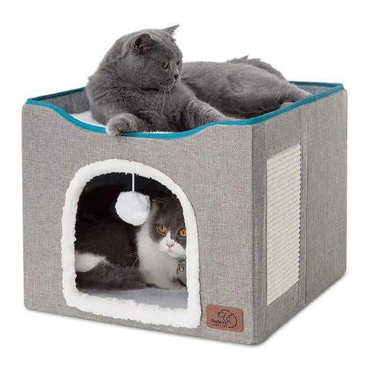 Cat Cave Bed With Foldable Hideaway And Scratching Pad