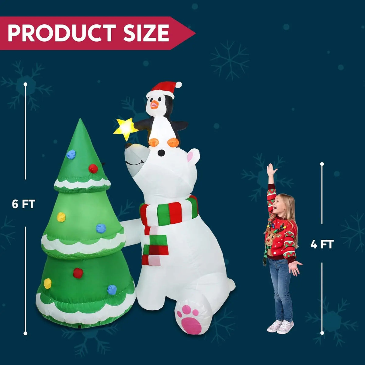 Joyfy Christmas Inflatable Polar Bear With Penguin Tree LED Decoration