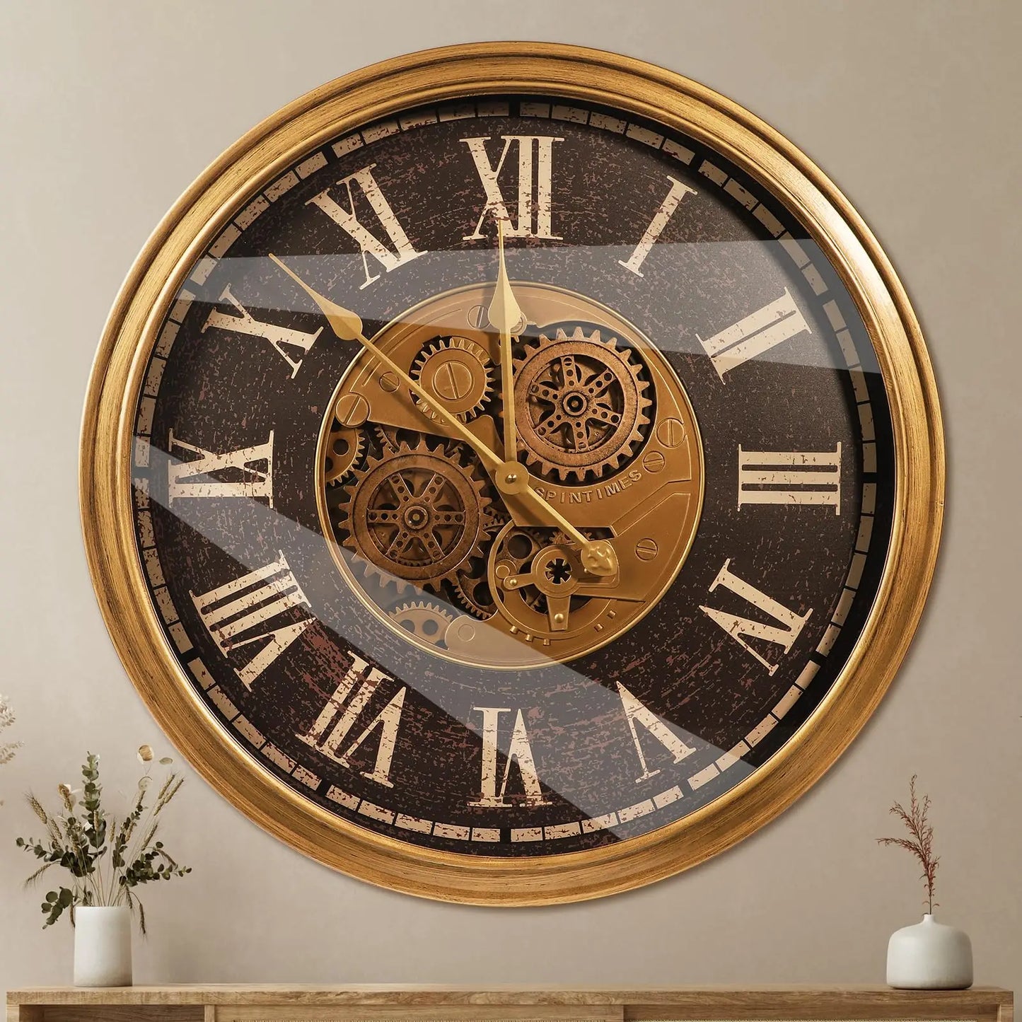 Wall Clock With Moving Gears Steampunk Metal Clock Farmhouse Decor