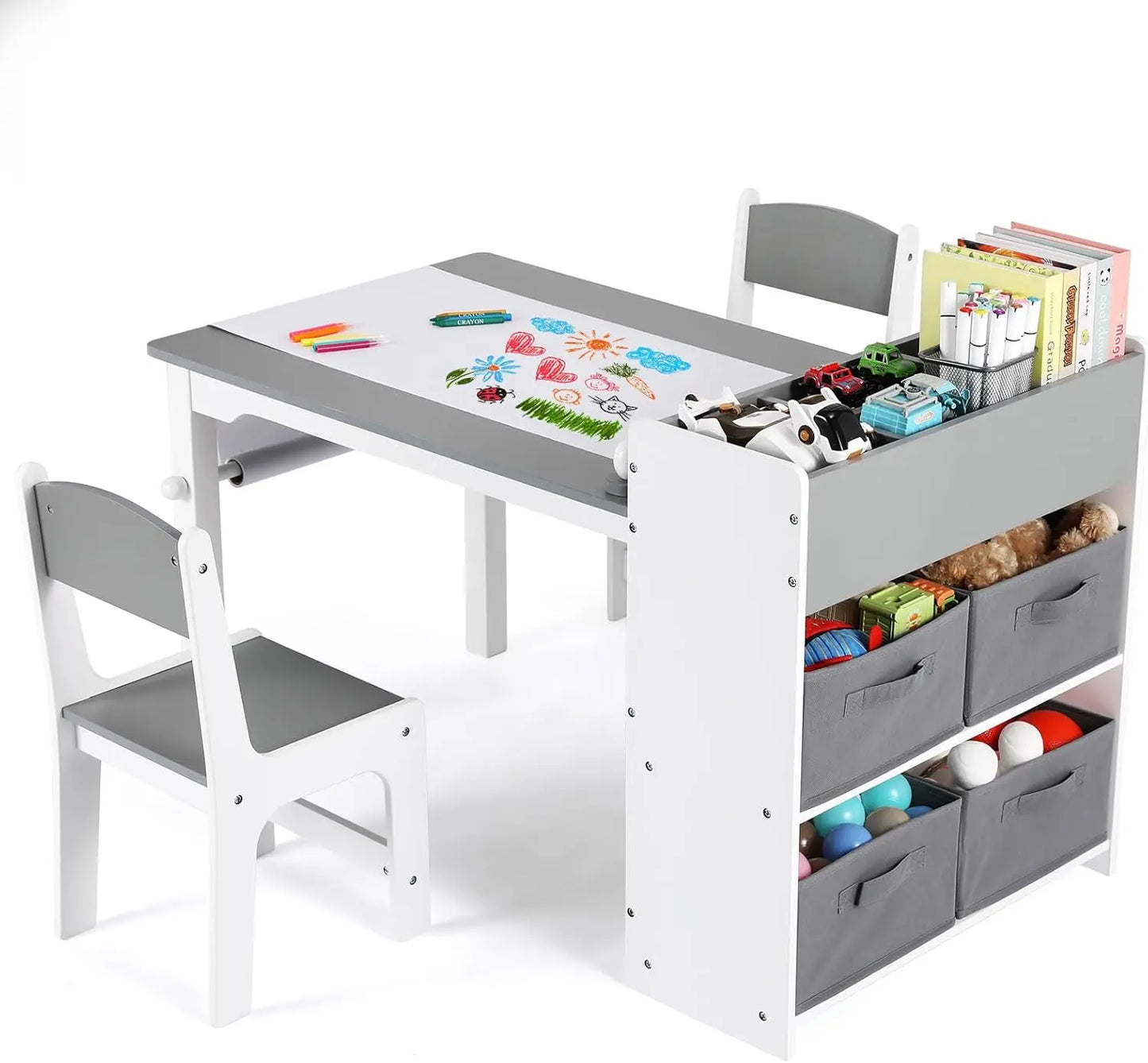 AuAg Kids Art Table And 2 Chairs Set With StorageSpace