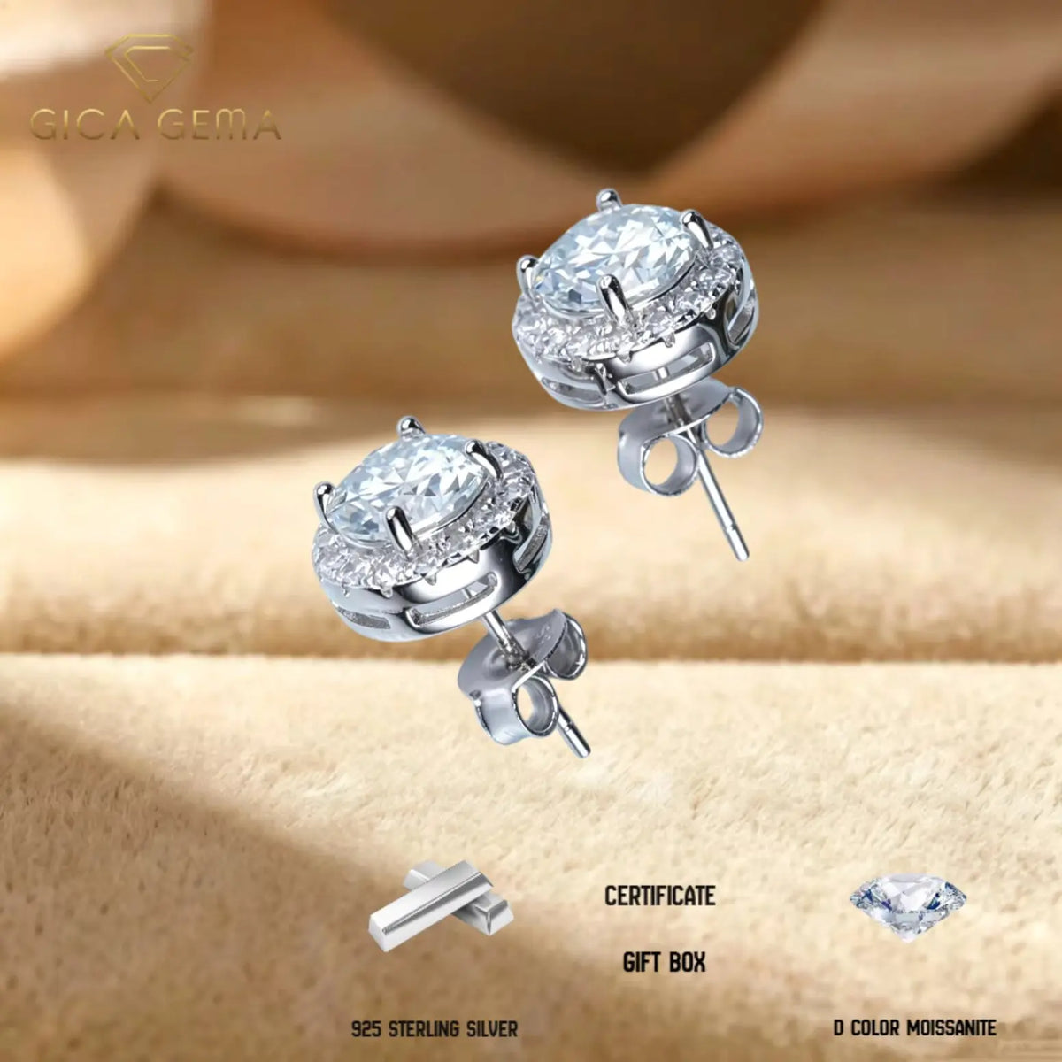 Premium Sterling Silver Moissanite Stud Earrings For Women
