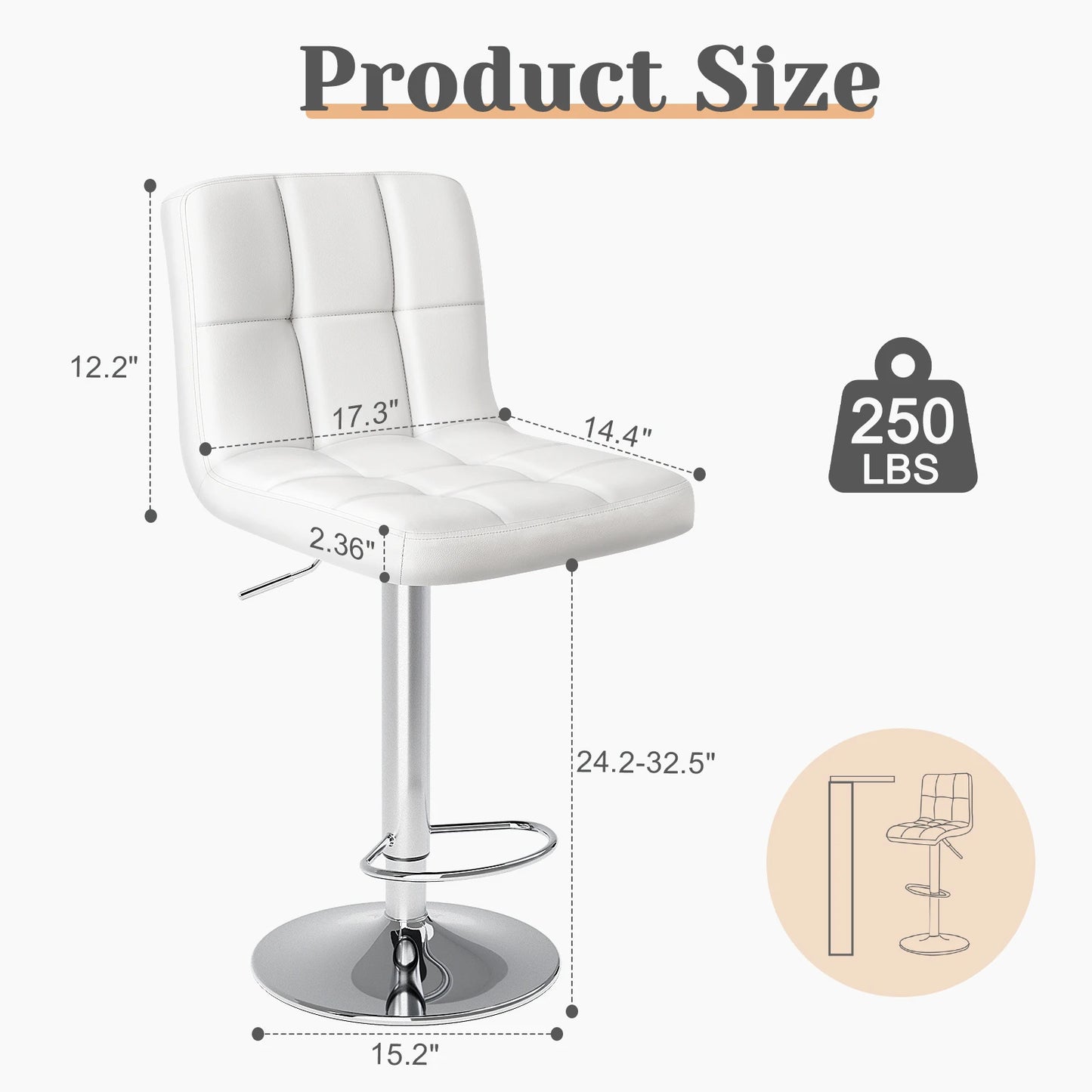 JHK Ergonomic Armless PU Leather Swivel Office Chair With Back