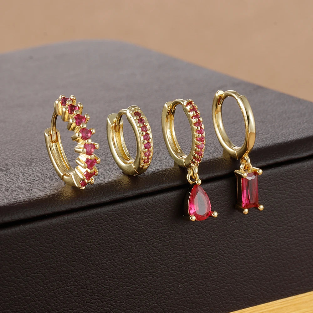 Korean Stainless Steel Zircon Water Drop Earrings Set for Women