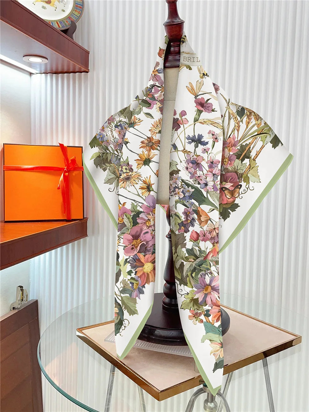Elegant Silk Floral Square Scarf for Women Hijab Shawl Accessory