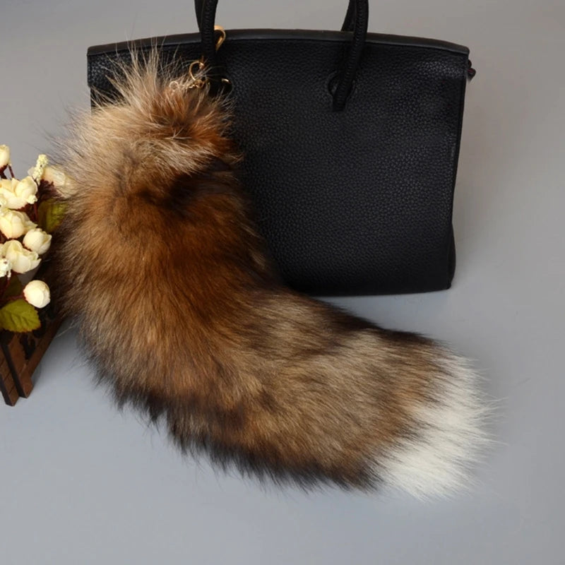Furry Fox Tail Keychain Plush Keyring For Bags And Keys