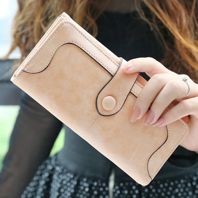 Nubuck Leather Long Wallet For Women Hasp Clutch Card Holder
