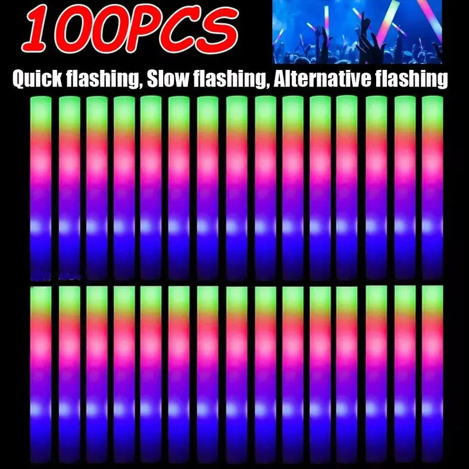 Jianyana LED Glow Sticks RGB Foam Tubes 100 Pcs
