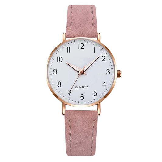 Unknown Brand Fashion Leather Quartz Watch For Women - Luminous Retro Dial With Glow In The Dark Backlight