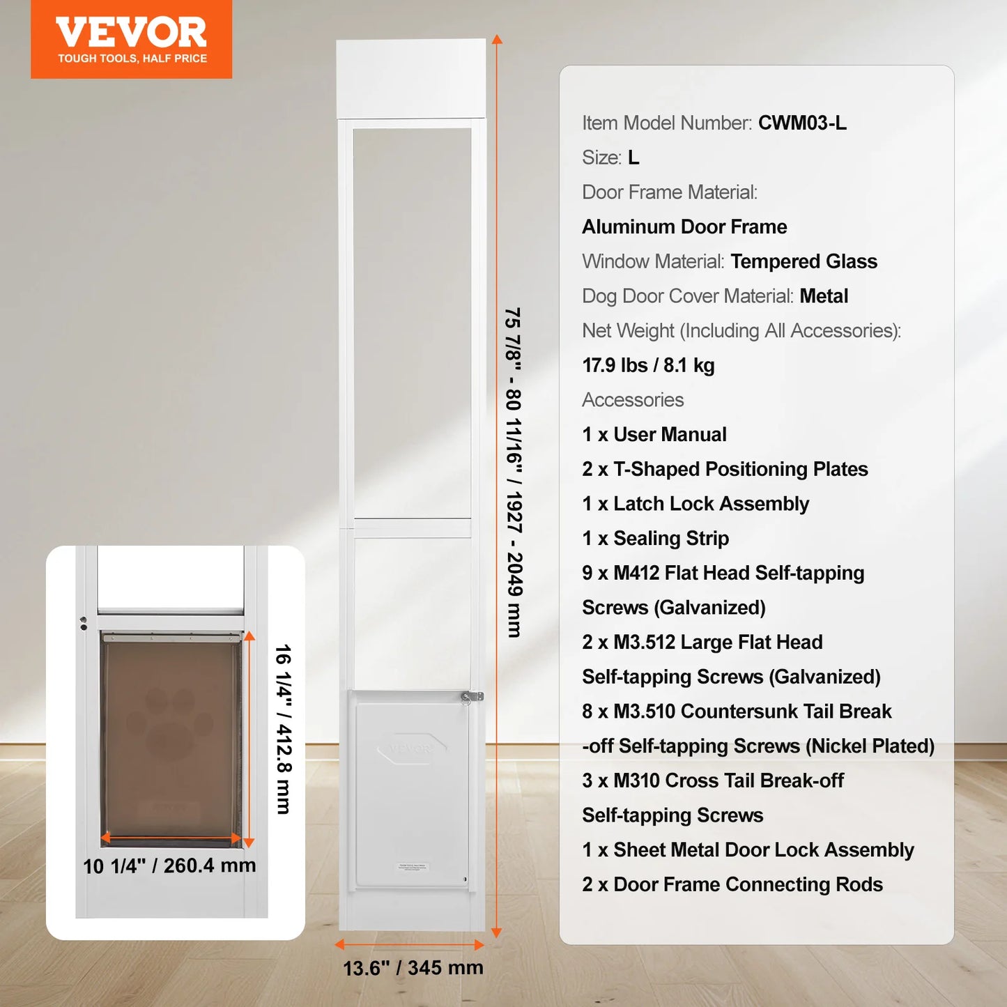 Sliding Glass Dog Door With Aluminum Frame And Tempered Glass