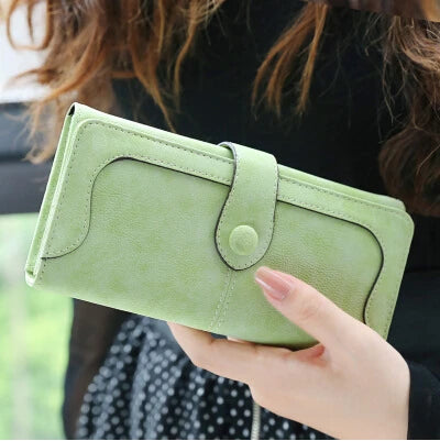 Nubuck Leather Long Wallet For Women Hasp Clutch Card Holder