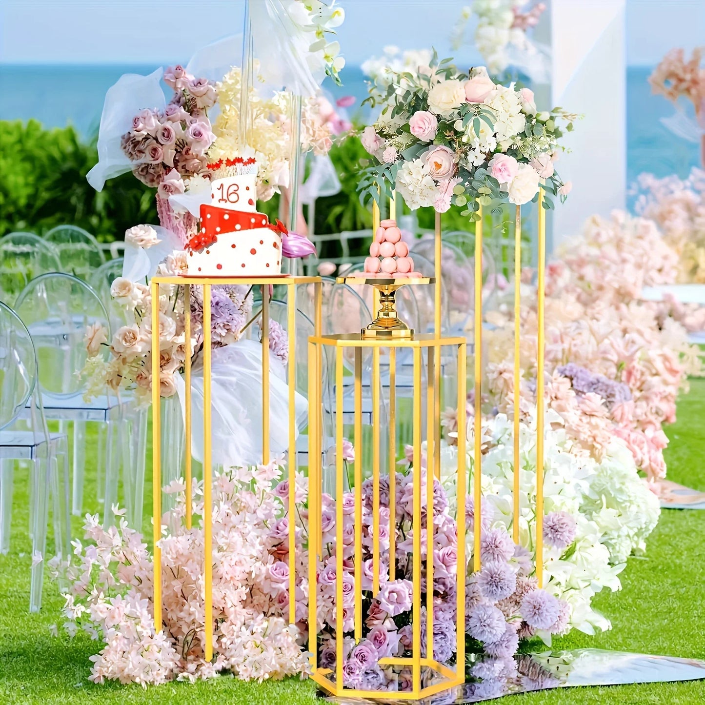 Function 3-Piece Metal Storage Rack Vase Display for Home Decor and Party Bouquets