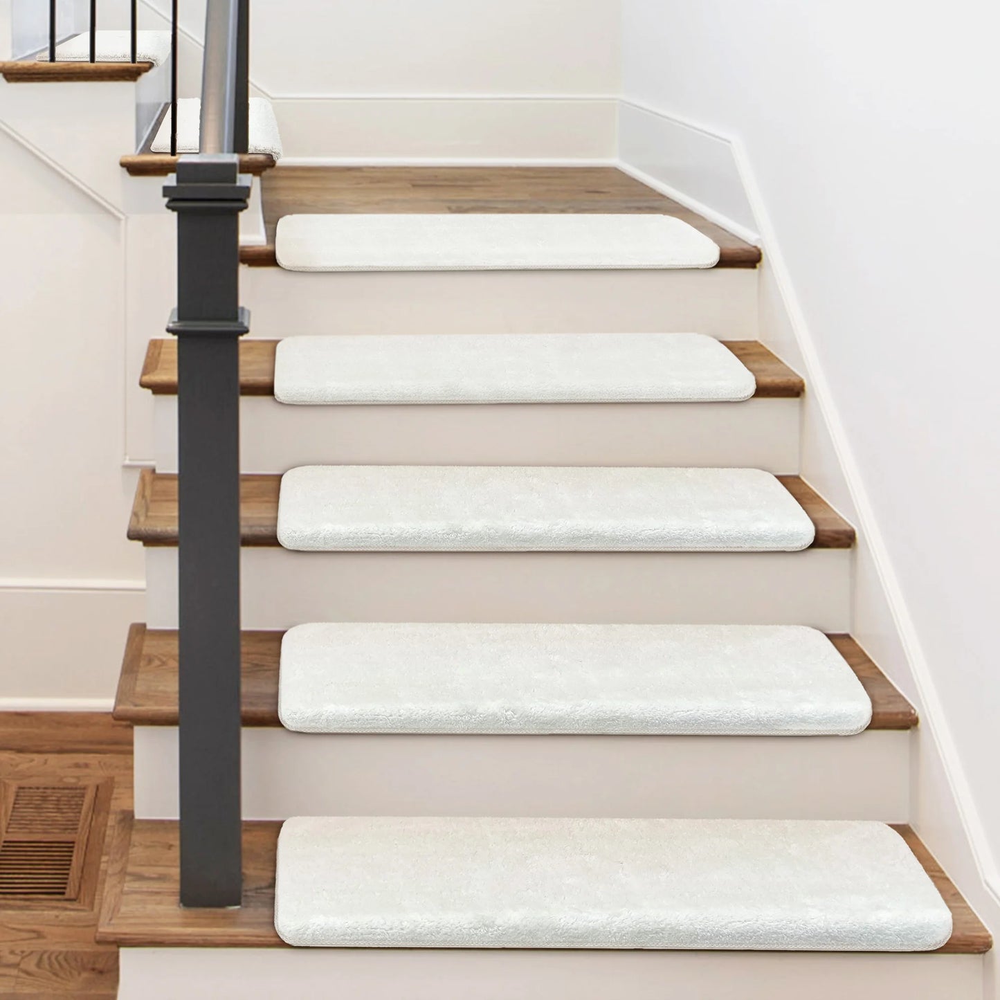 None Bullnose Non-Slip Stair Treads Ultra Plush Washable Adhesive Carpet Mats For Elderly And Pets - Safe And Non Slip
