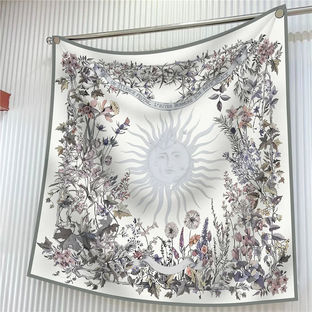 Elegant Silk Floral Square Scarf for Women Hijab Shawl Accessory