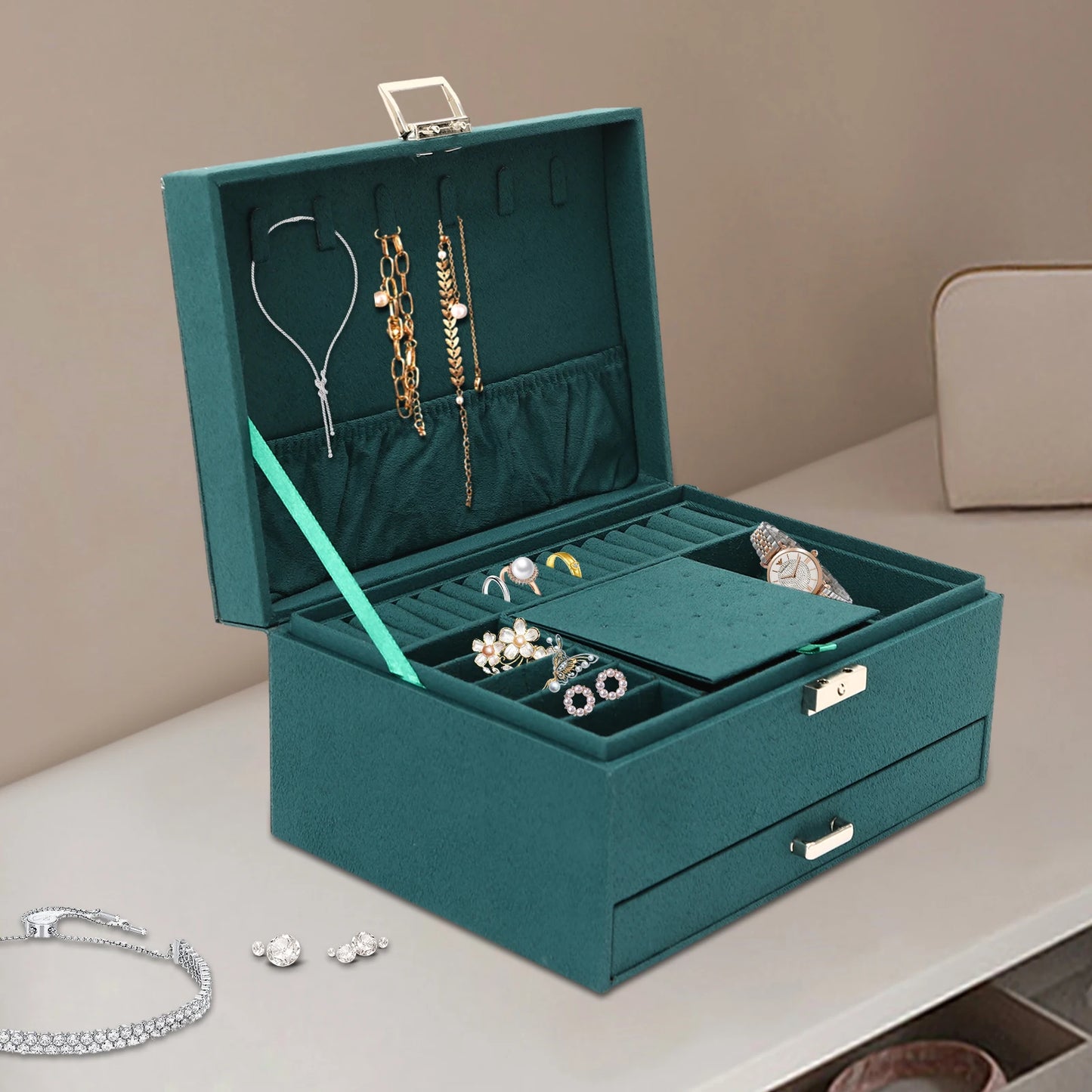 3-Tier Jewelry Box Organizer With Drawers And Compartments