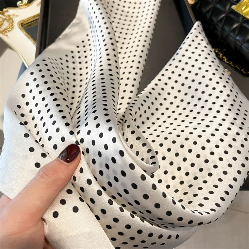 Polka Dot Print Polyester Shawl Square Scarf For Women Satin Wrap