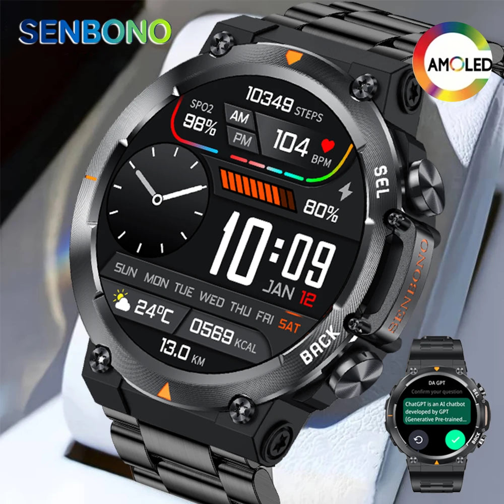 Senbono MAX18 Smart Watch For Men With AMOLED Bluetooth Call
