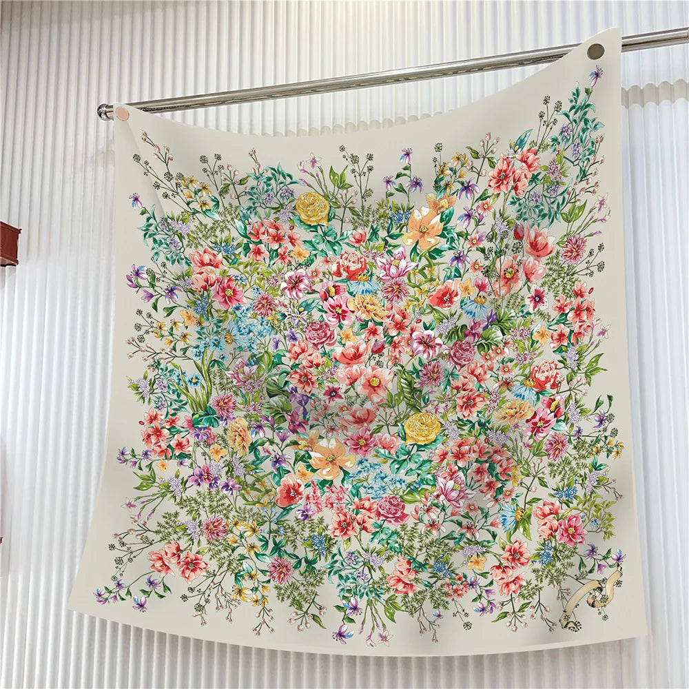 Elegant Silk Floral Square Scarf for Women Hijab Shawl Accessory
