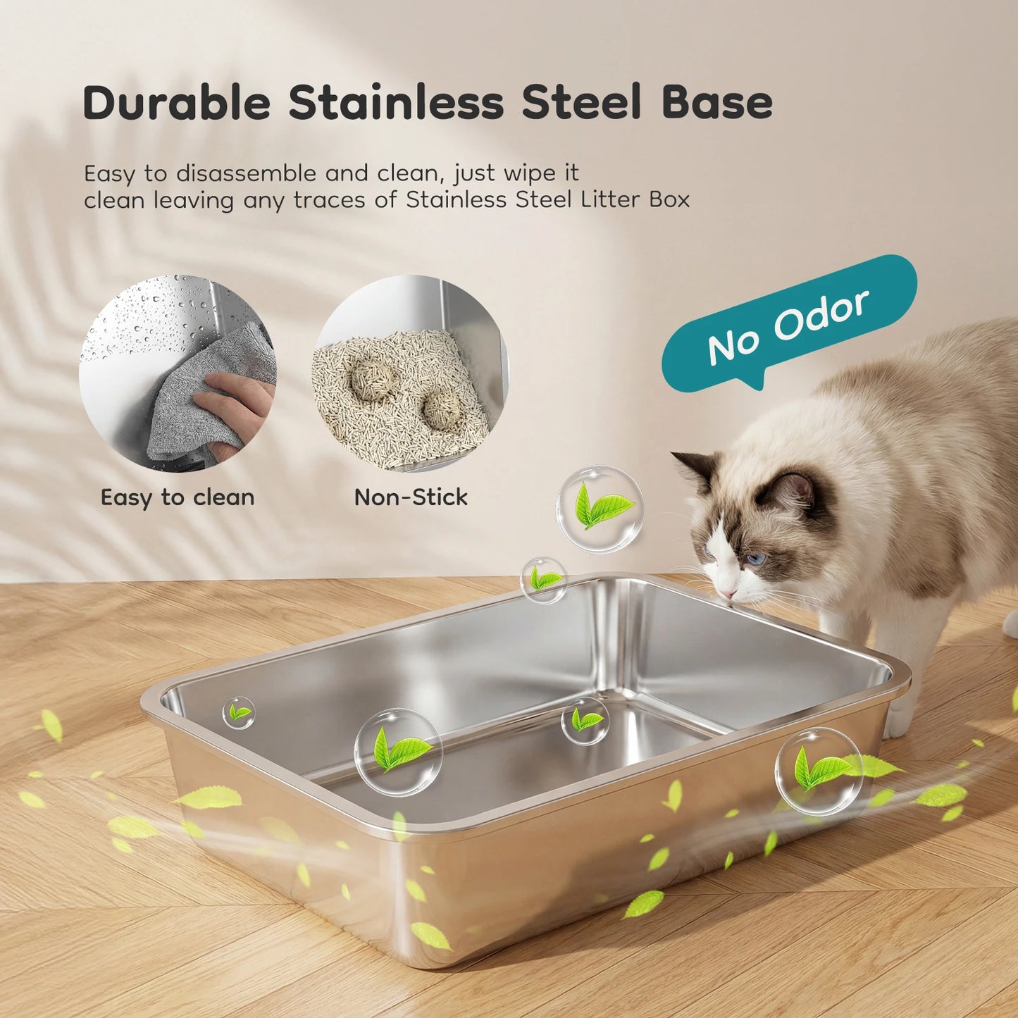 Stainless Steel Fully Enclosed Cat Litter Box With Scoop And Mat