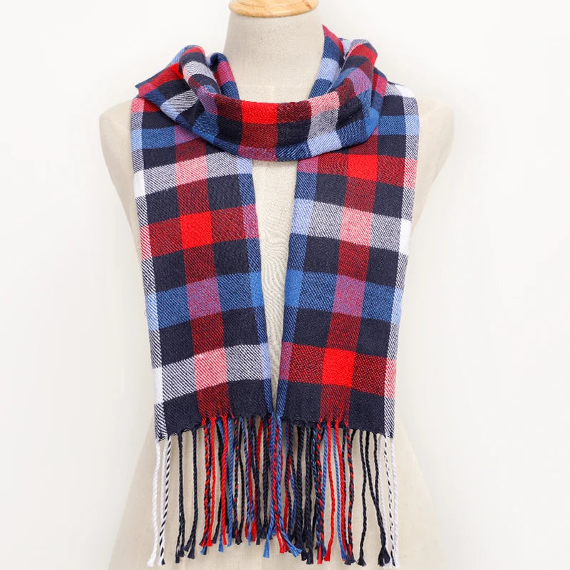 RUNMEICN Unisex Plaid Tassel Winter Scarf For Women Men