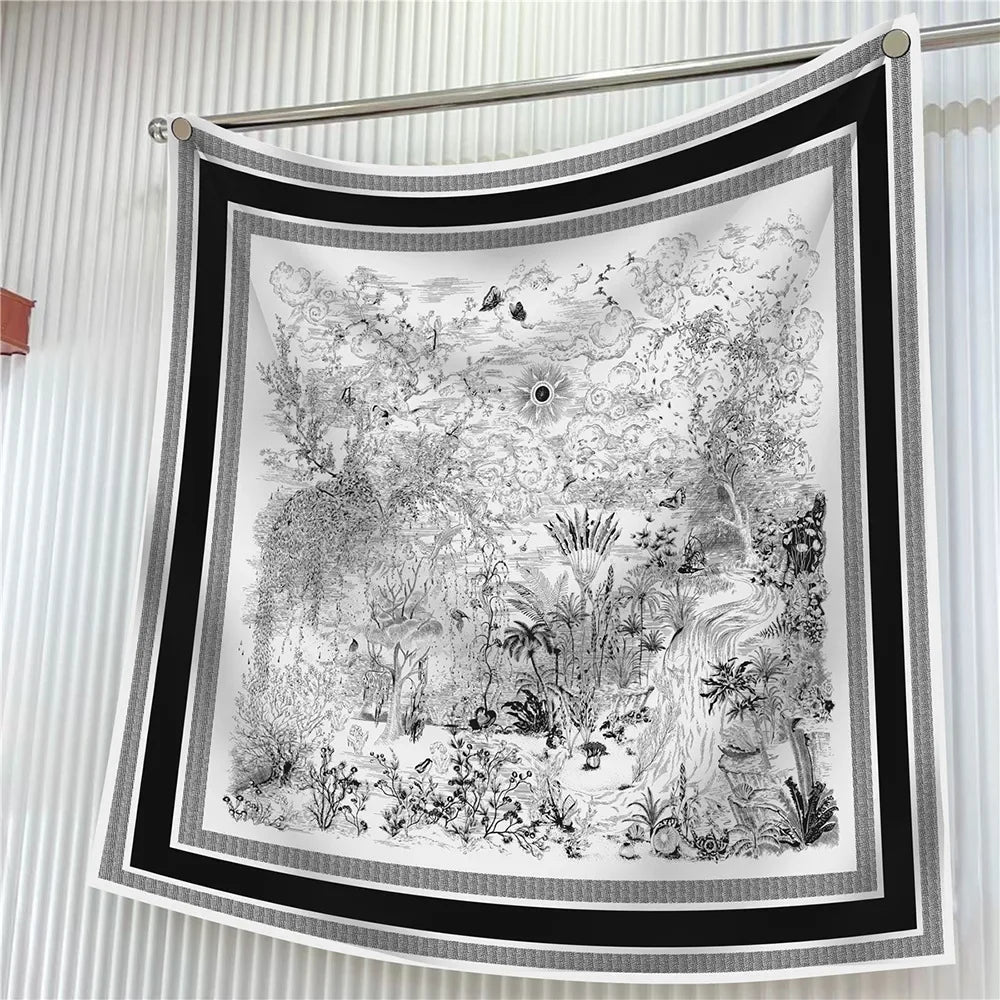 Elegant Silk Floral Square Scarf for Women Hijab Shawl Accessory