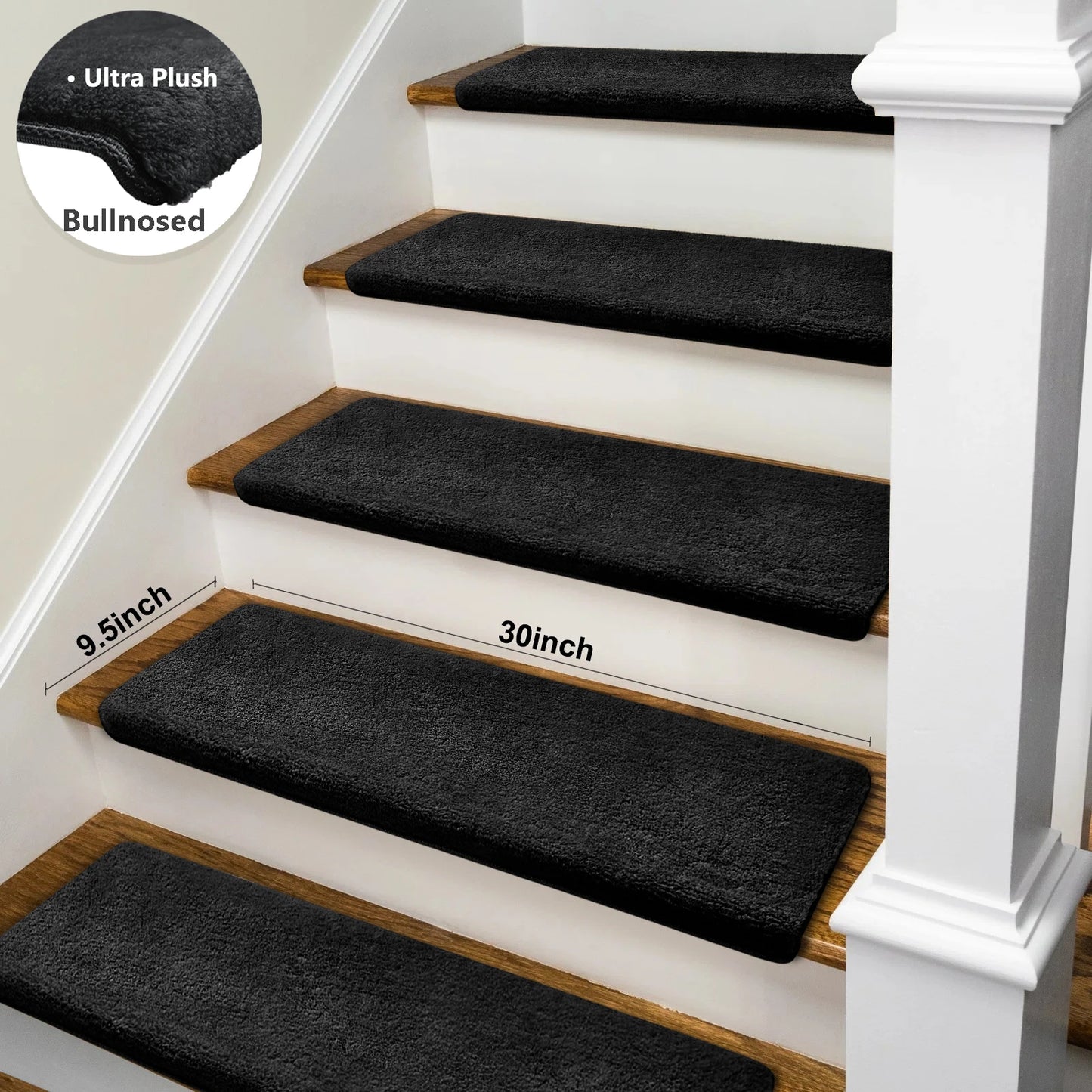 None Bullnose Non-Slip Stair Treads Ultra Plush Washable Adhesive Carpet Mats For Elderly And Pets - Safe And Non Slip