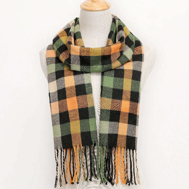 RUNMEICN Unisex Plaid Tassel Winter Scarf For Women Men
