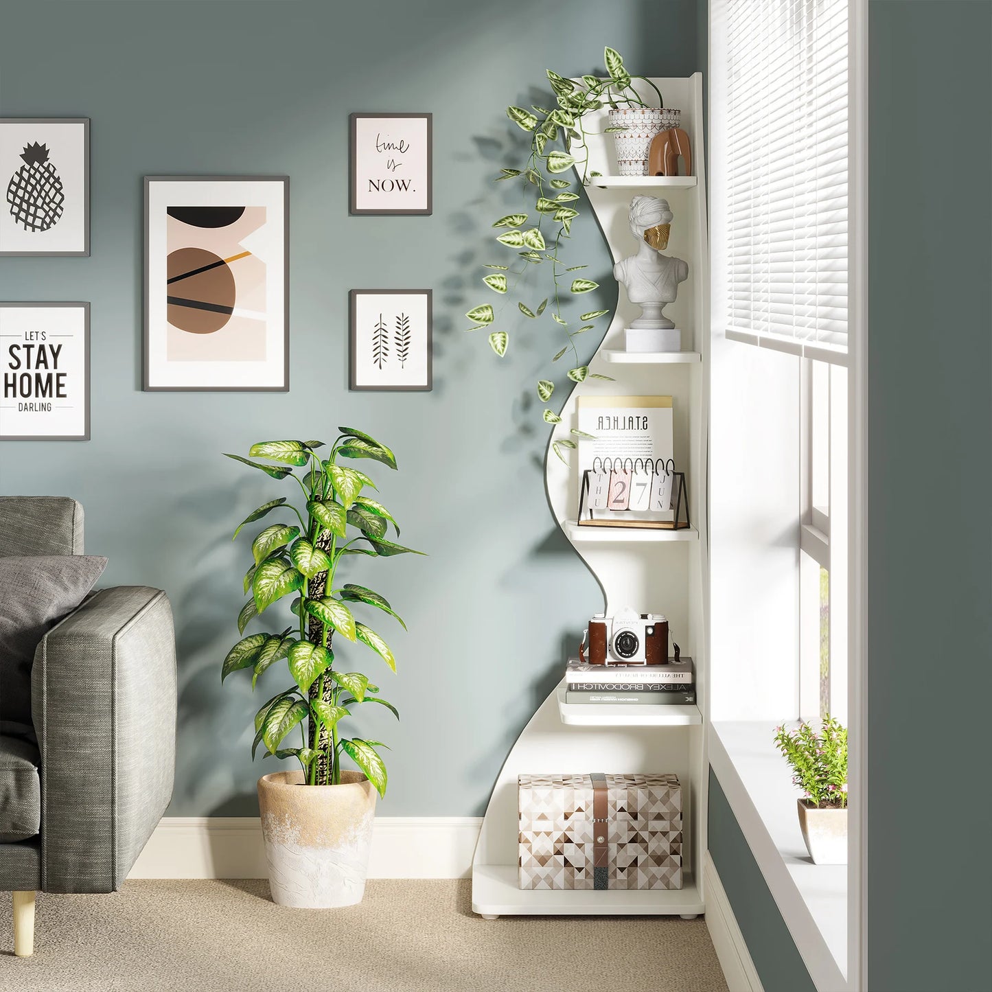 Tribesigns Modern 5 Tier Wooden Corner Storage Shelf