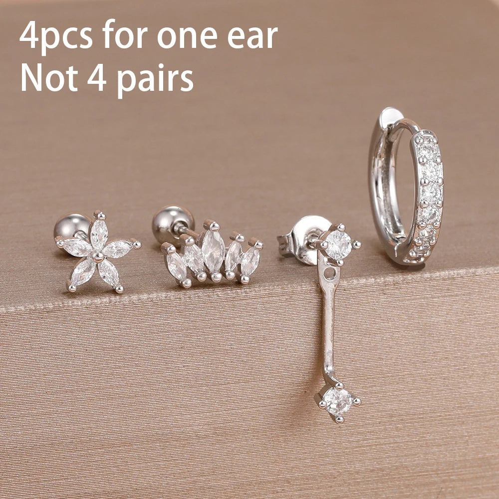 Korean Stainless Steel Zircon Water Drop Earrings Set for Women