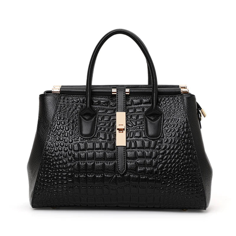 EP.MINGYUANCN Genuine Leather Crocodile Pattern Womens Tote Crossbody Bag LargeCapacity