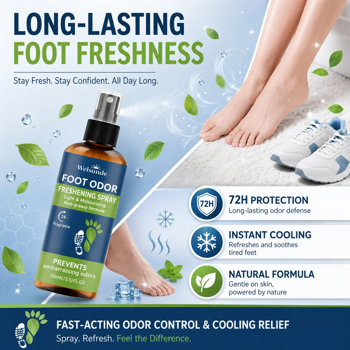 Welsunde Natural Foot And Shoe Odor Control Deodorant Spray
