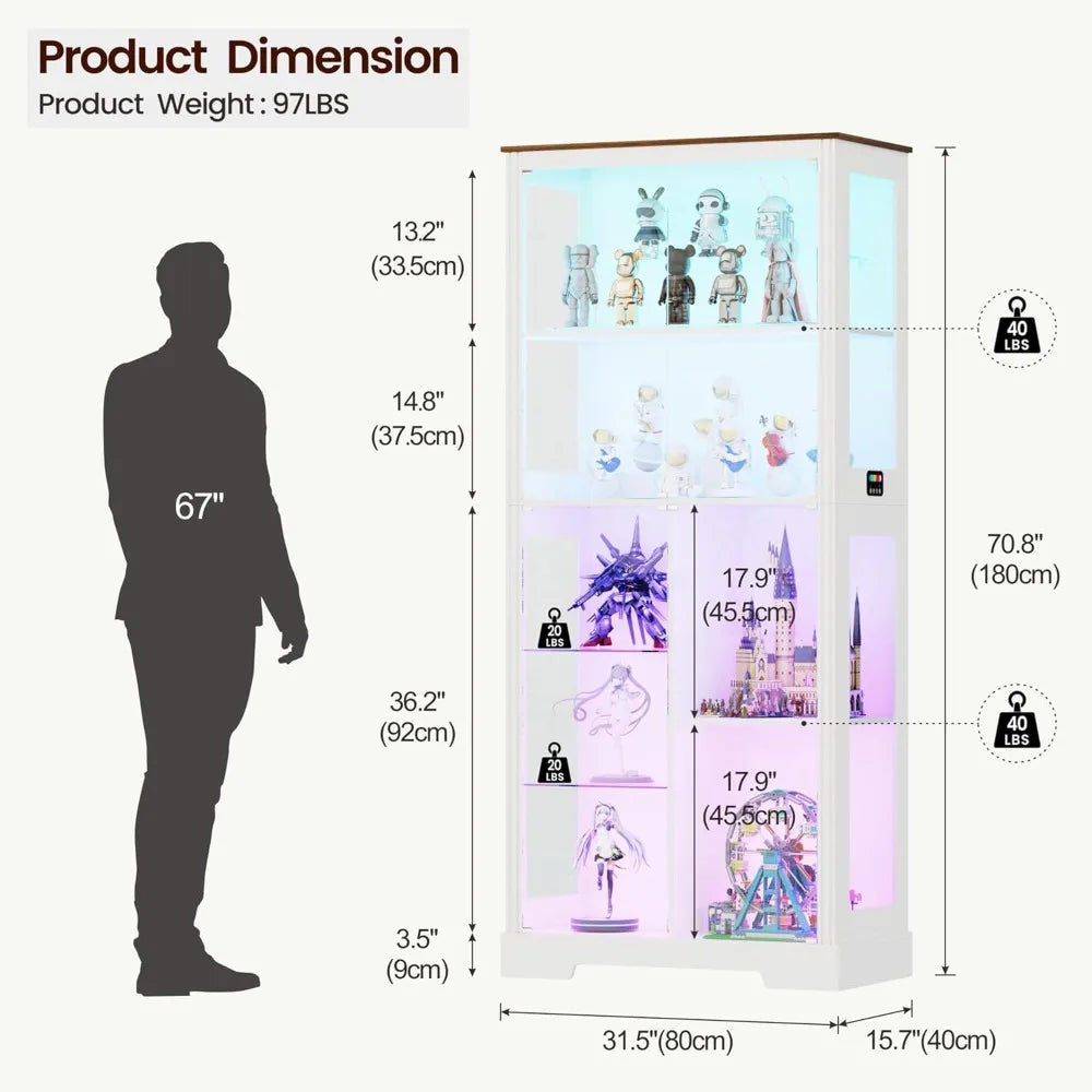 Glass Display Cabinet With RGB Lighting And 7 Tier Curio