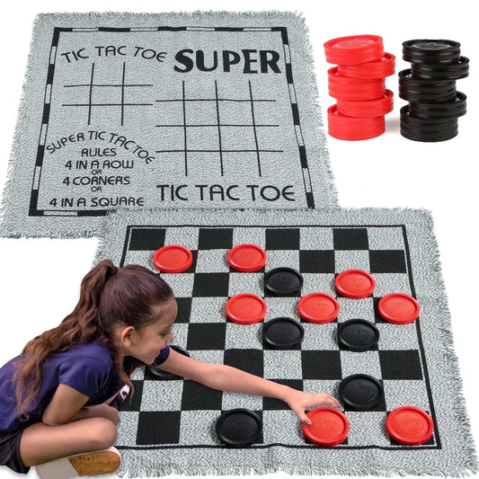 Joyfy 3-in-1 Vintage Giant Checkers Tic Tac Toe Game
