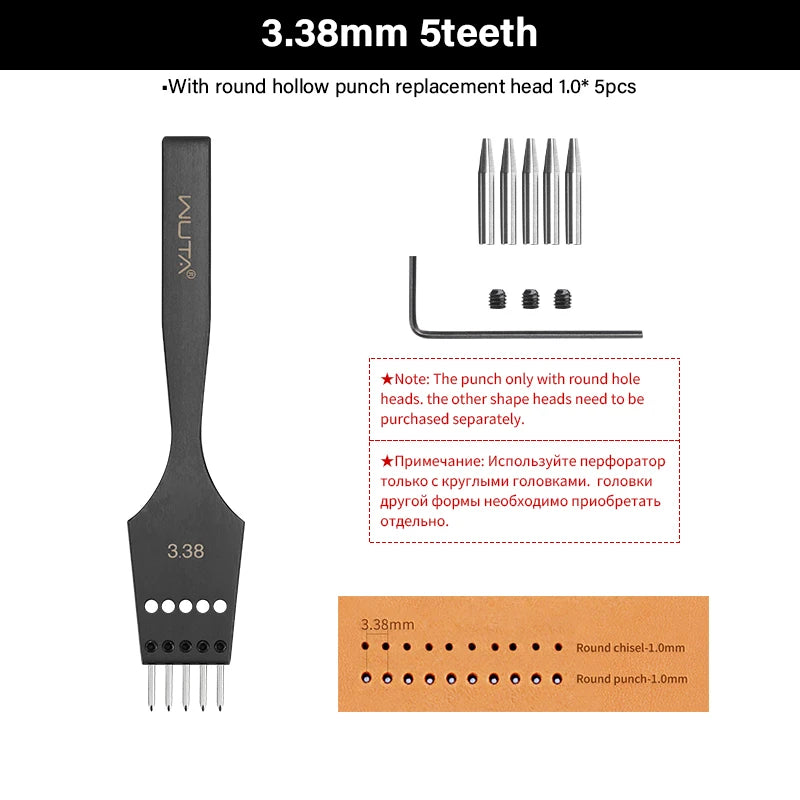 WUTA Leather Punch With Replaceable Pricking Iron Head Tool