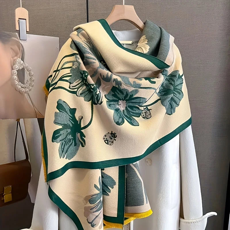 Unisex Elegant Floral Print Polyester Winter Scarf Shawl