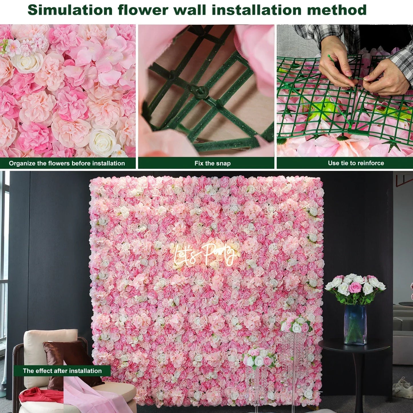 RUEESEECN 12Pcs Artificial Roses Wall Panel Backdrop 3D