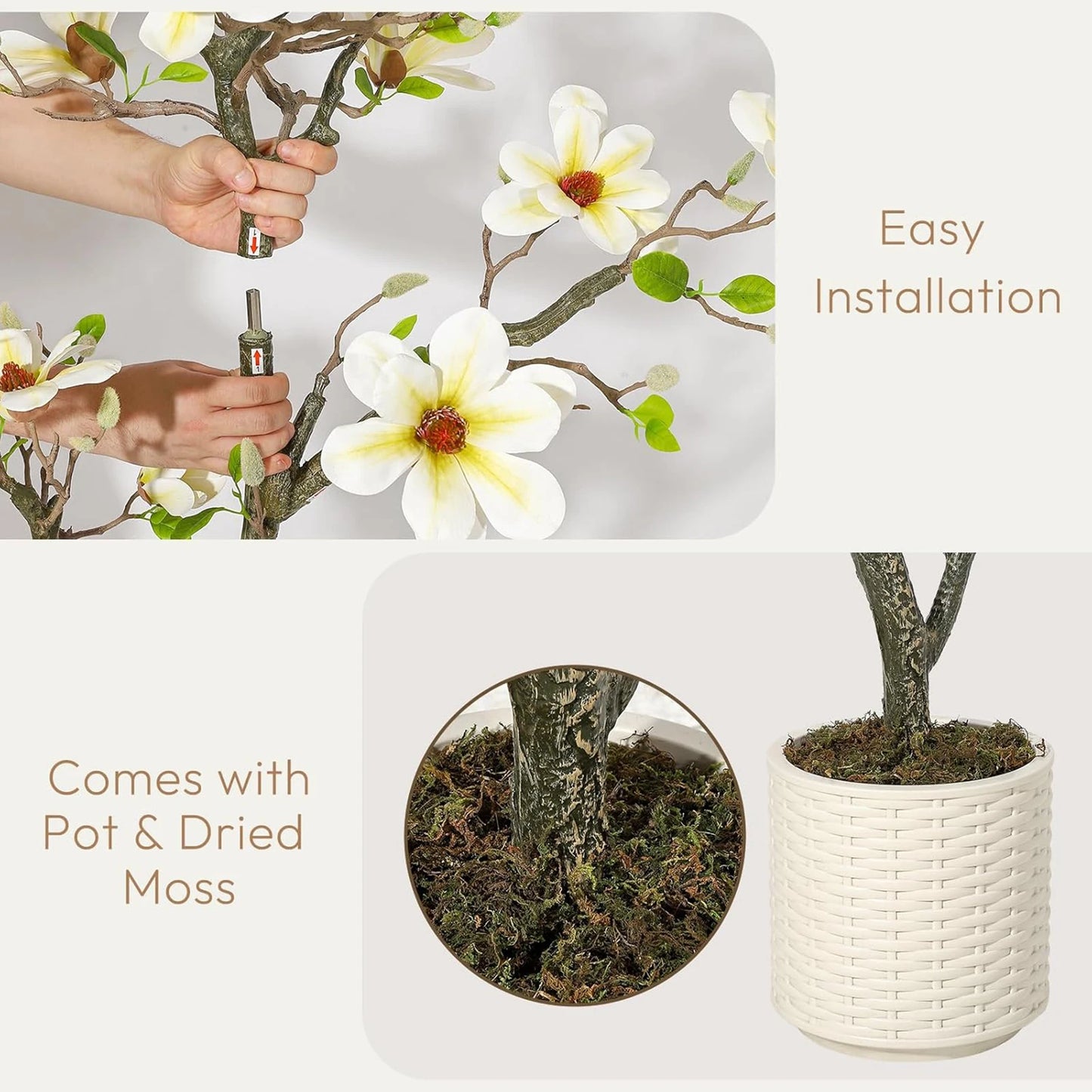 Artificial Magnolia Plant With LED Lights For Outdoor Patio Decor