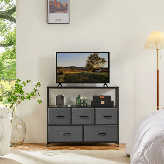 JHK Modern Fireplace TV Stand With Fabric Storage Drawers