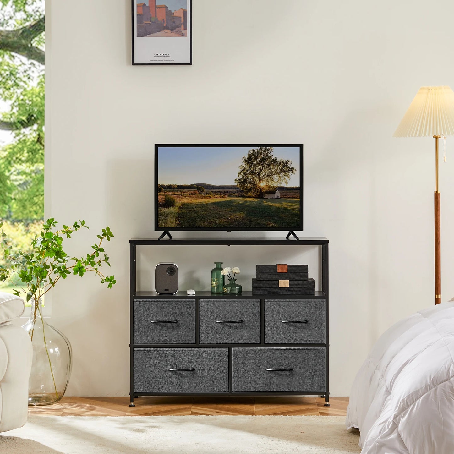 JHK Five Drawer Shoe Cabinet TV Stand With Storage