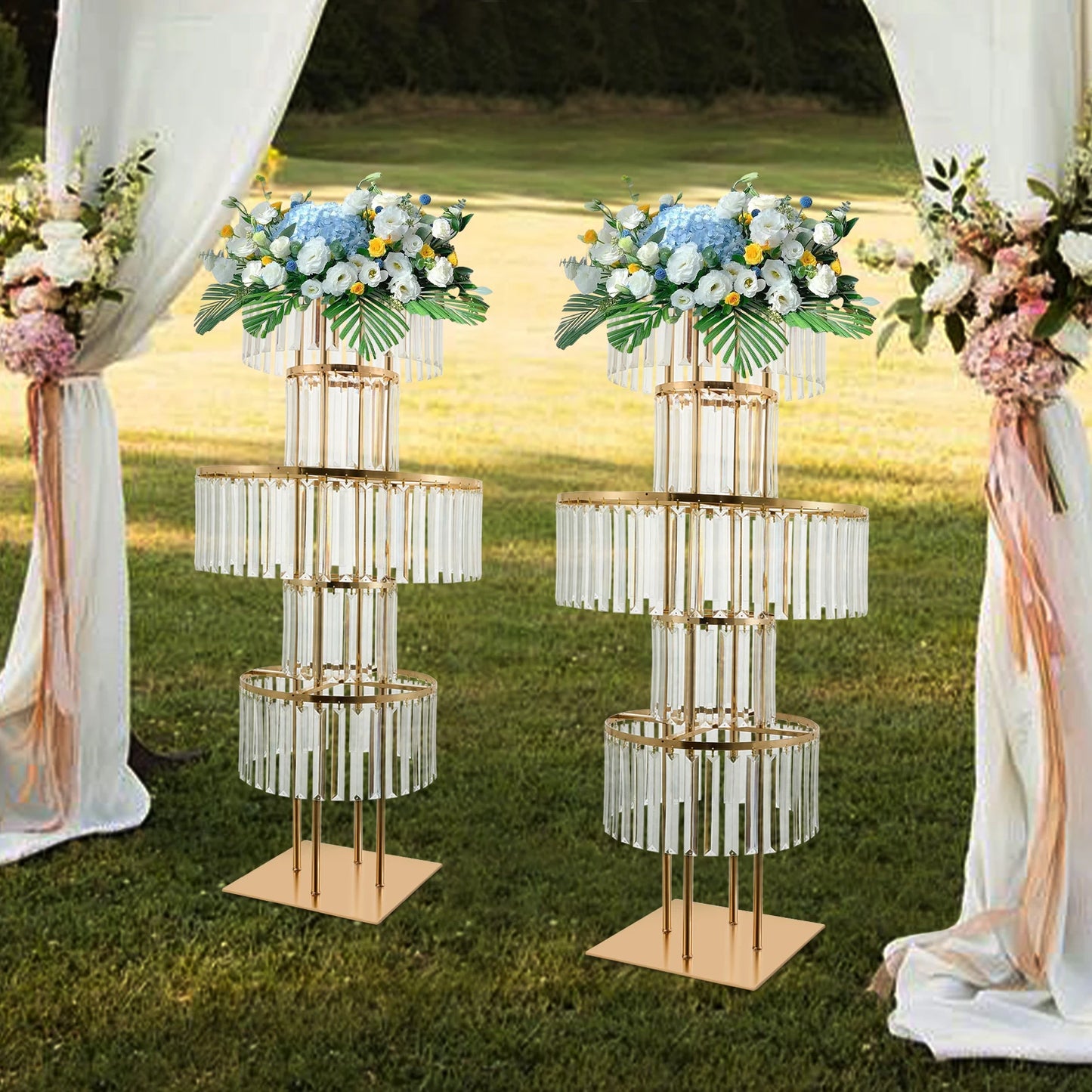 NONECN 5 Tier Crystal Flower Stand Wedding Centerpieces Crystal Vases