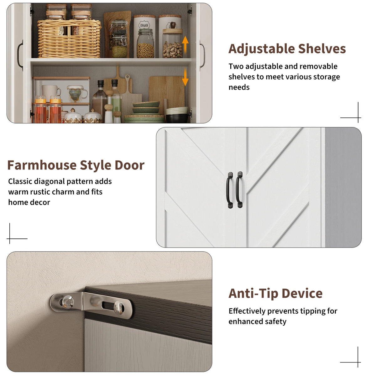 Farmhouse Kitchen Pantry Cabinet With Charging Station And Storage