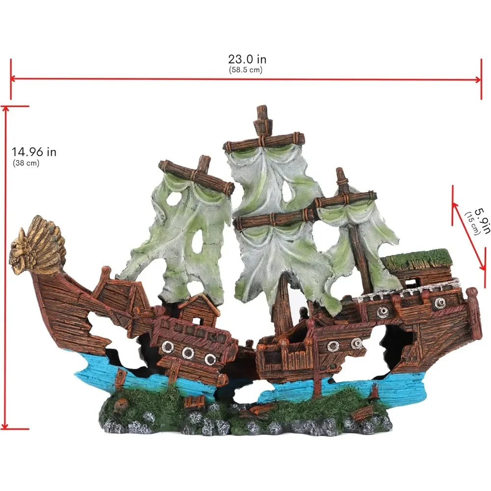 XMSJ Shipwreck Aquarium Decoration Sunken Ship Ornament PremiumDurable Large Tanks